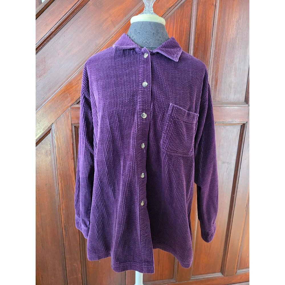 L.L. Bean Womens Purple Corduroy Button-Up Shirt Long Sleeve Size XL